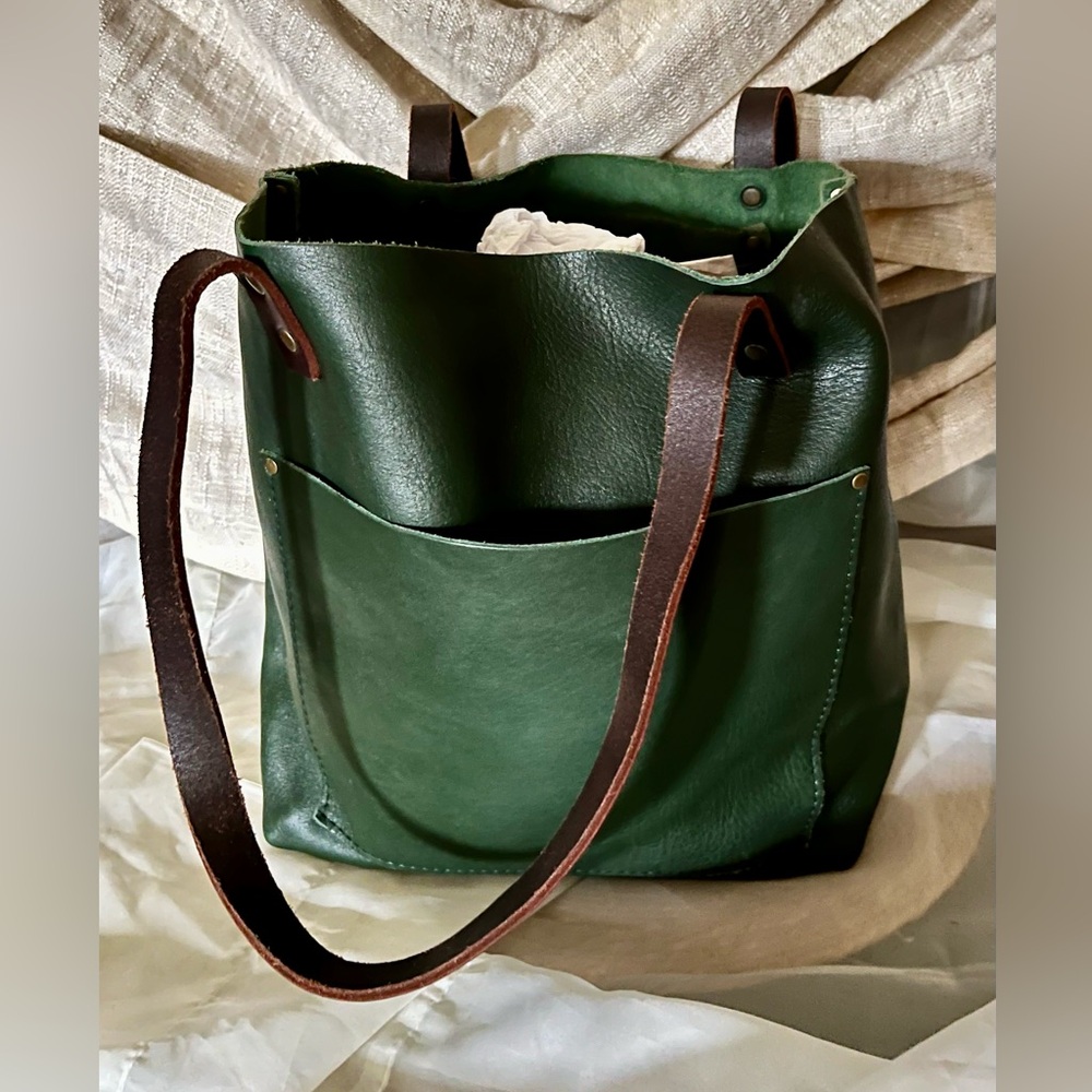 Portland Leather Goods Classic Tote – Green Full-Grain Leather-Handmade Large
